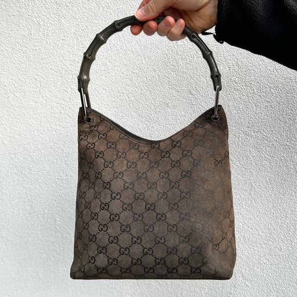 Gucci Handbags - Gucci Bamboo Suede Shoulder Bag